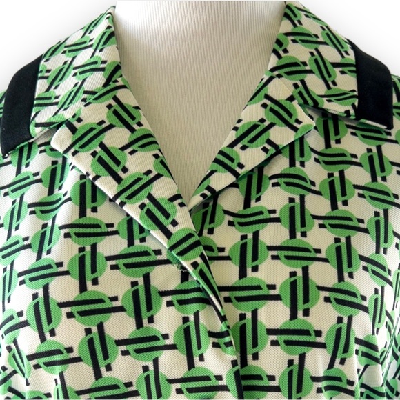 NWT Vintage 70s Geometric Print Green Black White A-line Shirt Dress Size 20.5 - Picture 4 of 16
